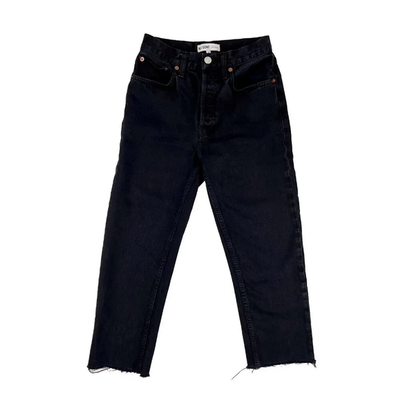 RE/DONE Stove Pipe Cropped High-Rise Button Fly Raw Hem Black Jeans s24 - Picture 6 of 13